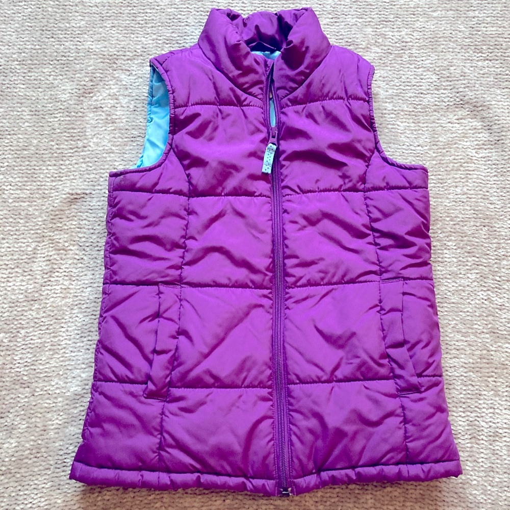 Lands’ End Girls Purple Puffer Vest Size 6X/7 Turquoise Lining‎